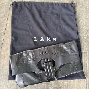 L.A.M.B. Carlisle Foldover Clutch Black Leather Croc EUC Dustbag Y2K Rare